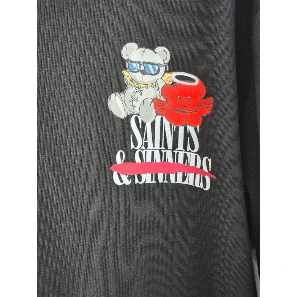 RGSTR Saints & Sinners Black Graphic Hoodie Mens Large Teddy Bear Streetwear